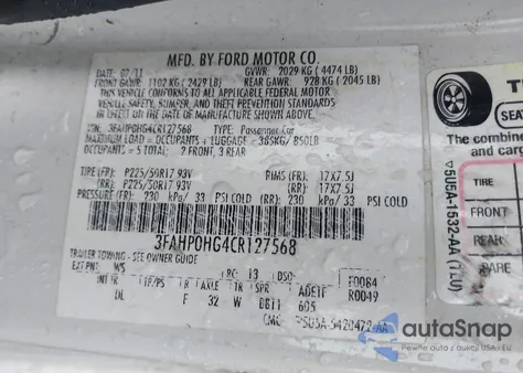 2012 Ford Fusion Se from USA, damaged, VIN 3FAHP0HG4CR127568